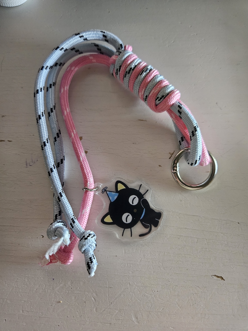 Pink and White Chococat Charm Lanyard - Cute Badge Holder